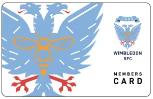 Wimbledon RFC membership card featuring a blue eagle emblem with red claws.